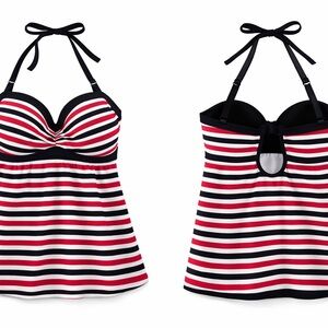Cactus Black White and Red Striped Tankini Top